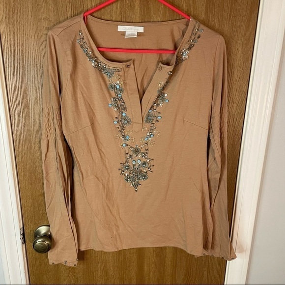 Charlotte Russe Tan Beaded Long Sleeve Size Small - Picture 1 of 7